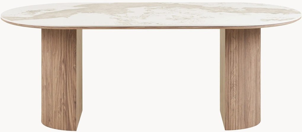 Mesa de jantar oval com tampo efeito mármore Athens, 210 x 100 cm