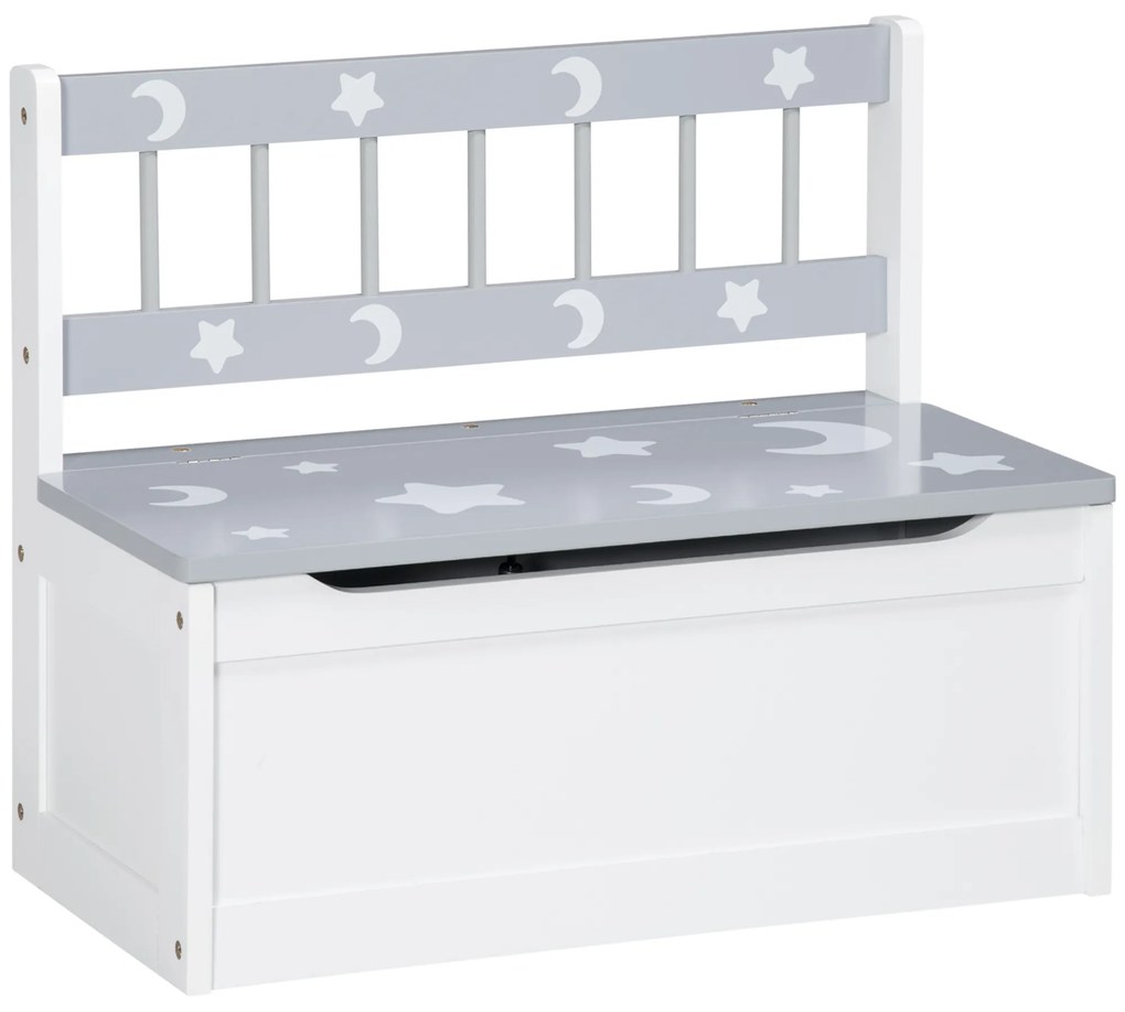 ZONEKIZ Baú Infantil 2 em 1 Banco de Armazenamento Infantil com Tampa para Dormitório Sala de Jogos 60x30x50cm Branco e Cinza | Aosom Portugal