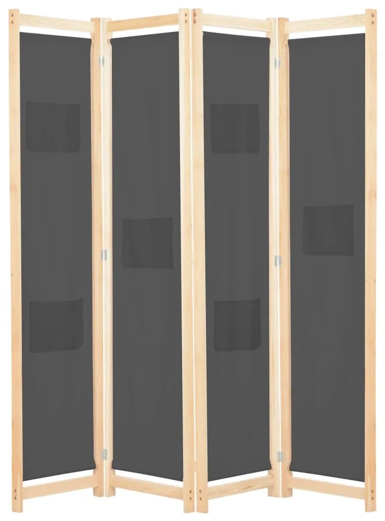 vidaXL Divisória de quarto com 4 painéis 160x170x4 cm tecido cinzento