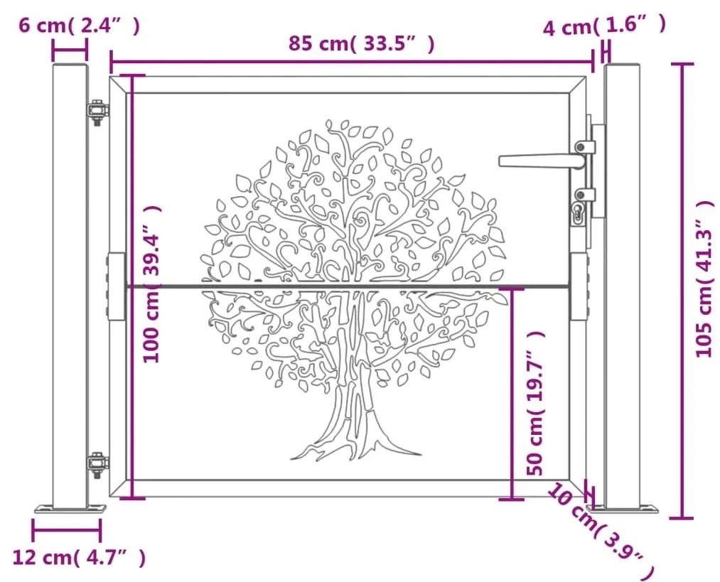 Portão de jardim 105x105 cm aço corten design árvore