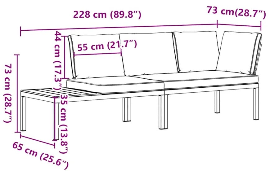 2 pcs conjunto de sofás p/ jardim c/ almofadões alumínio preto