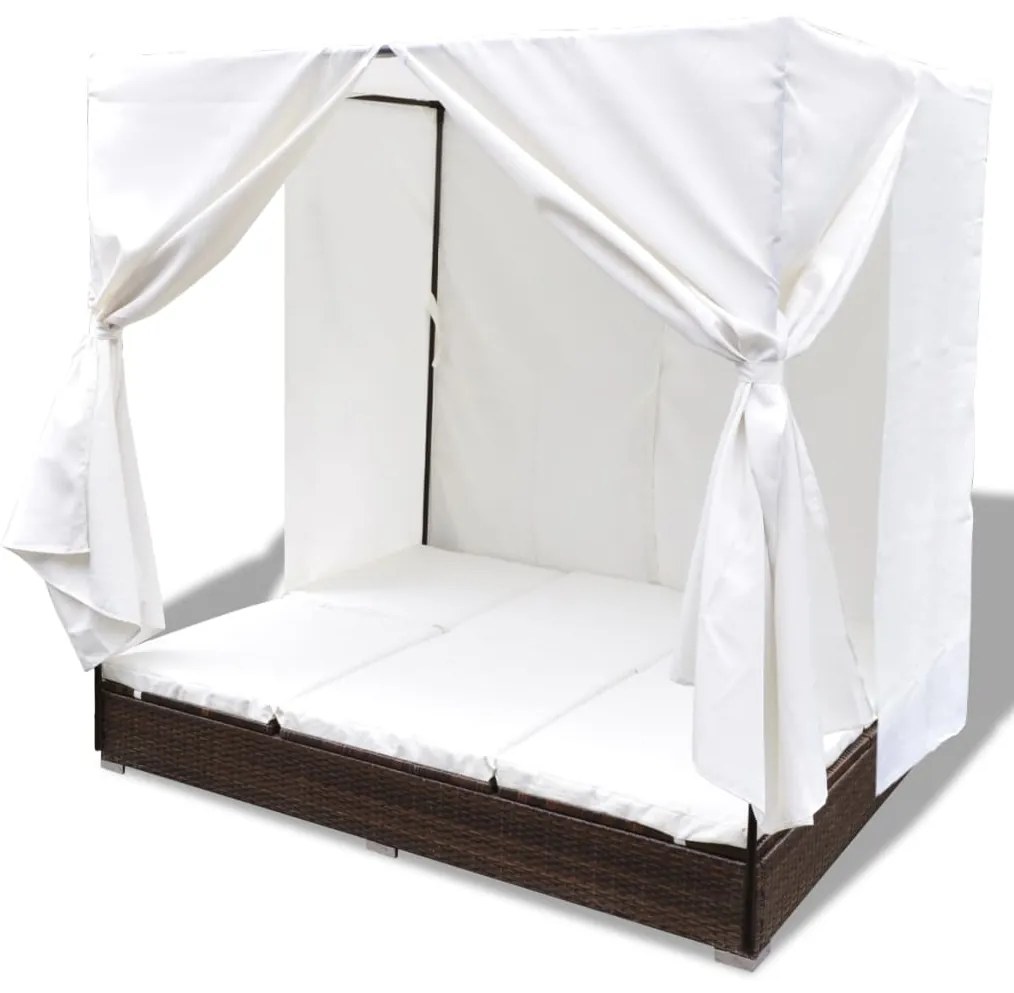 Cama de Jardim com Cortinas em Vime - Creme e Castanho