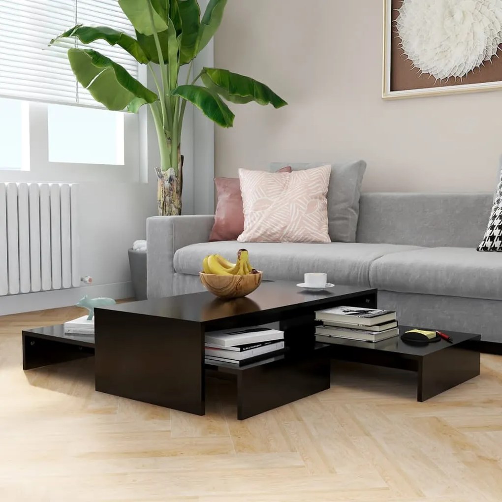 806796 vidaXL Conj. mesas de centro 100x100x26,5 cm contraplacado preto