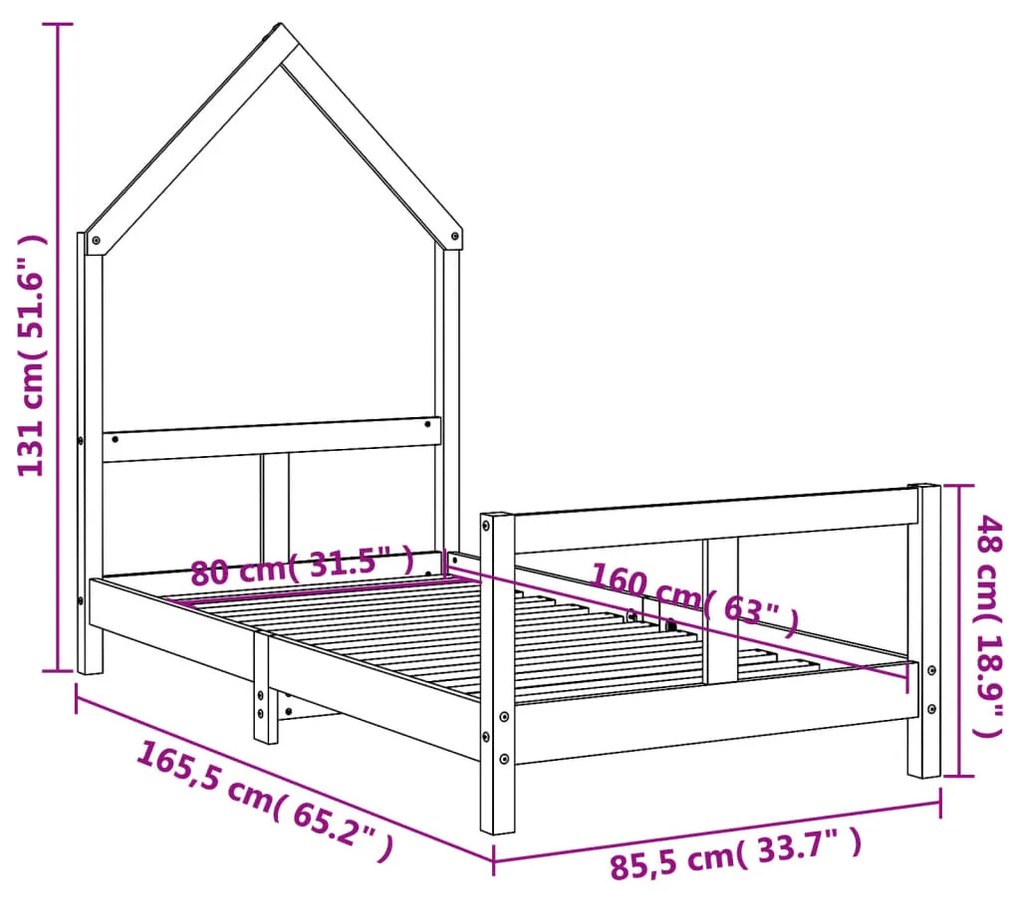 Estrutura de cama infantil 80x160 cm pinho maciço branco