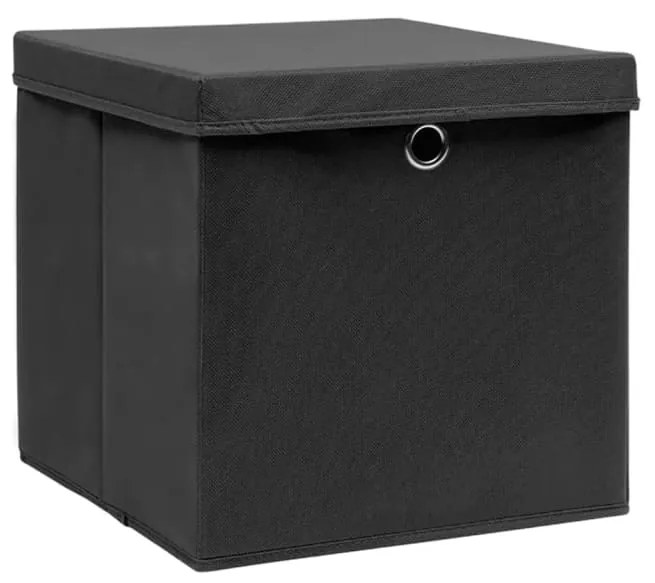 Caixas de arrumação com tampas 4 pcs 28x28x28 cm preto