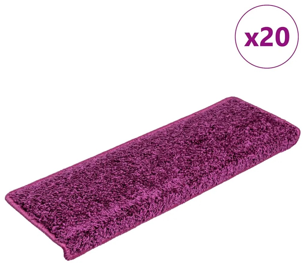 vidaXL Tapetes de escada 20 peças 65x21x4 cm roxo com borda retangular