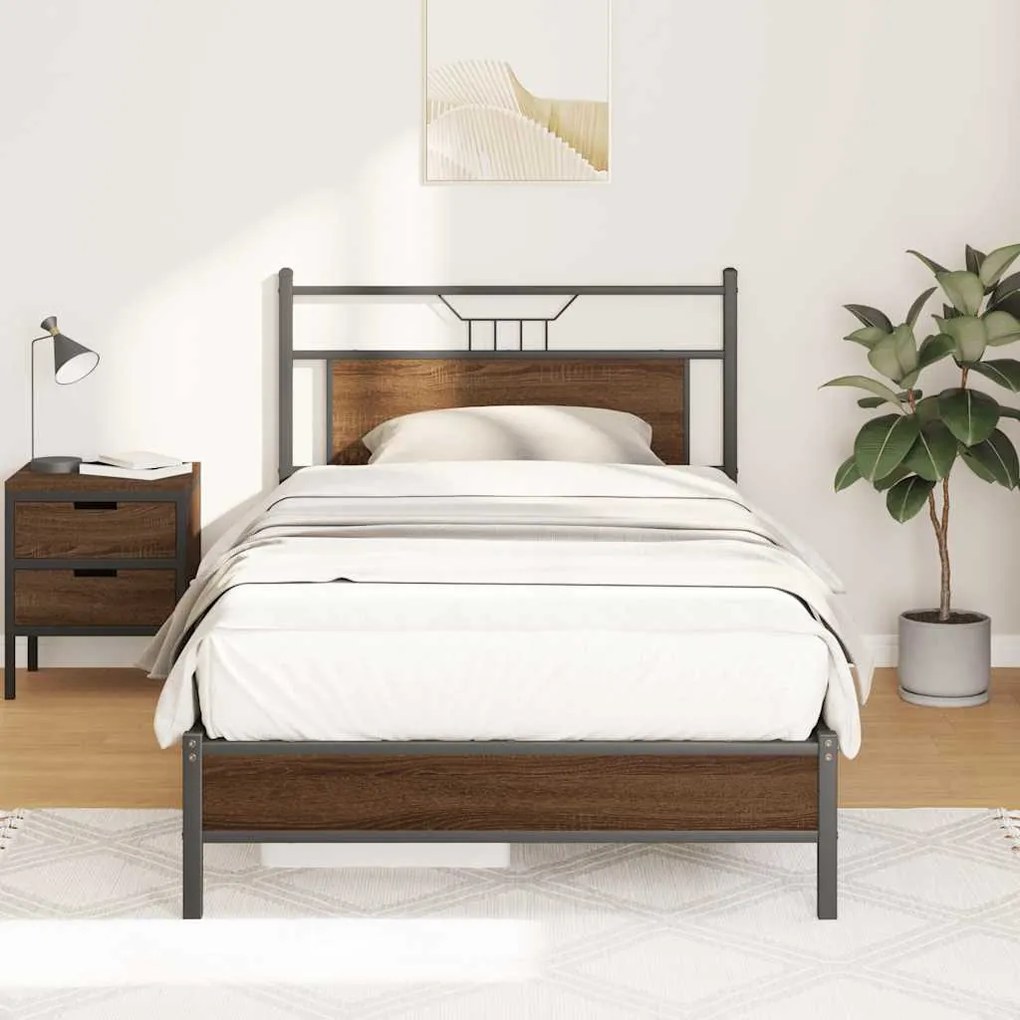 Estrutura de cama sem colchão 107x203 cm carvalho castanho