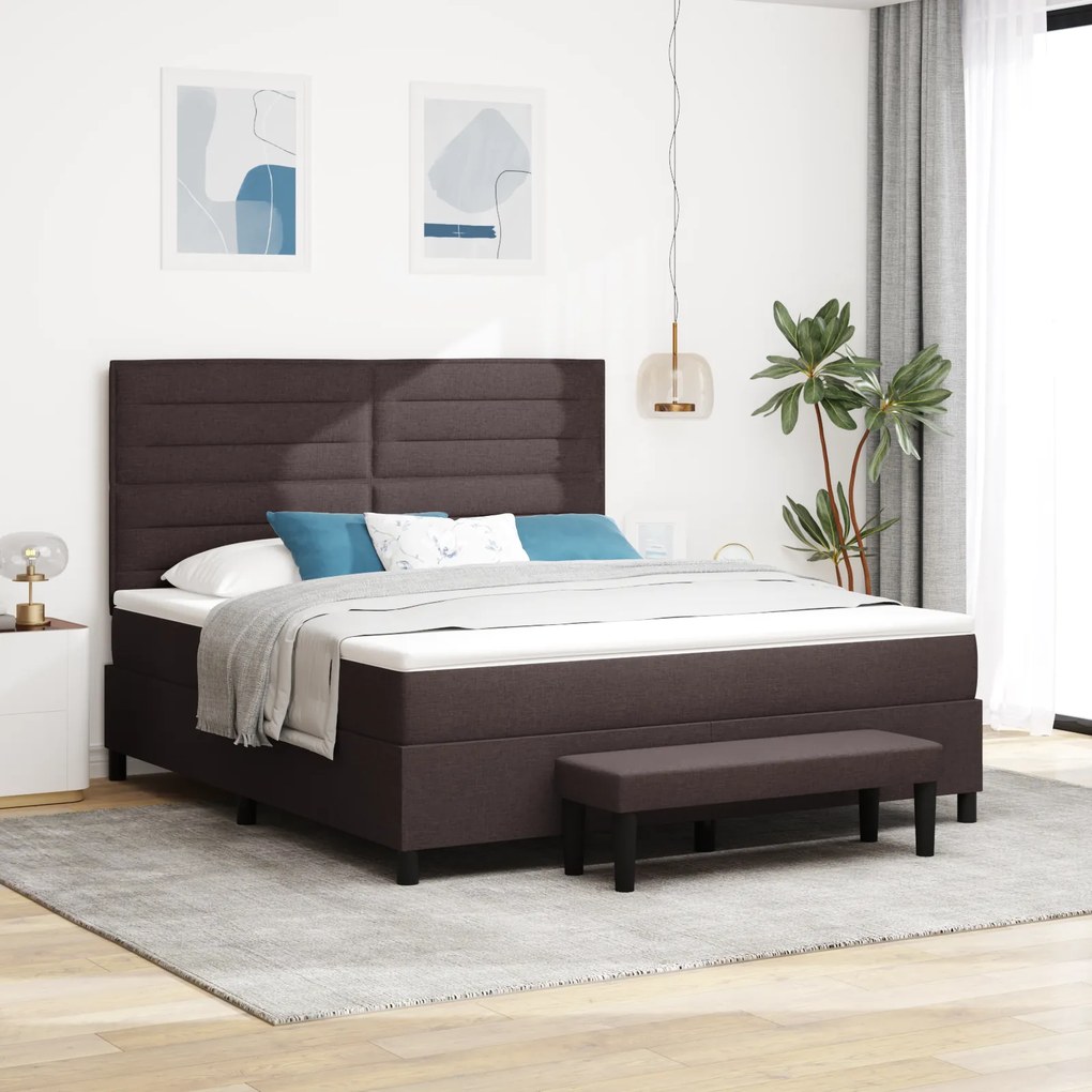 vidaXL Cama Box com Colchão e Banco Castanho Escuro 180x200 cm Tecido