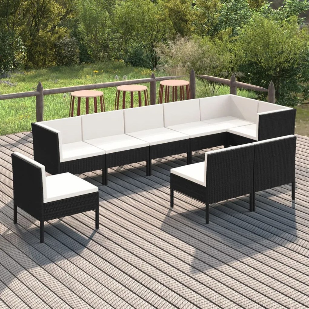 vidaXL 9 pcs conjunto lounge de jardim c/ almofadões vime PE preto