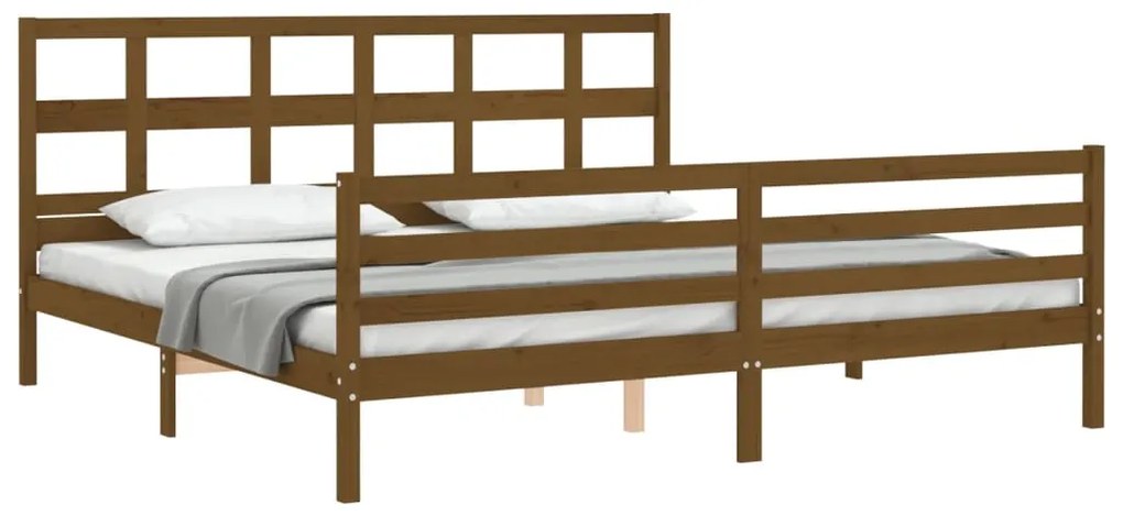 Estrutura cama c/ cabeceira 200x200cm maciço castanho-mel