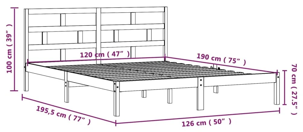 Estrutura cama pequena casal 120x190 cm pinho maciço preto