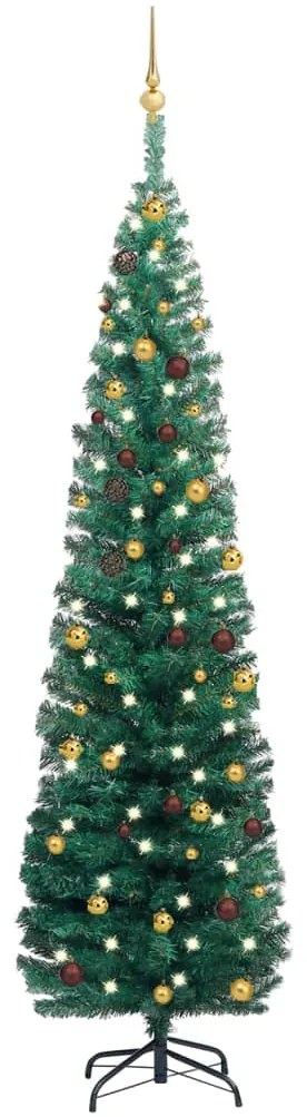 3077805 vidaXL Árvore Natal artificial fina pré-iluminada c/ bolas 210cm verde