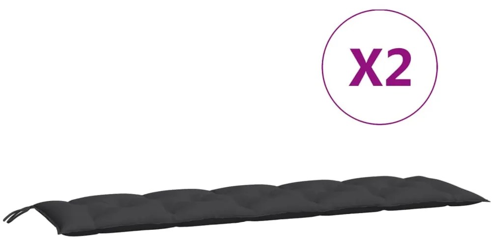 Almofadões banco jardim 2 pcs 180x50x7cm tecido oxford preto