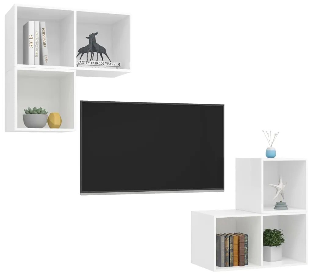 4 pcs conjunto de móveis de TV contraplacado branco