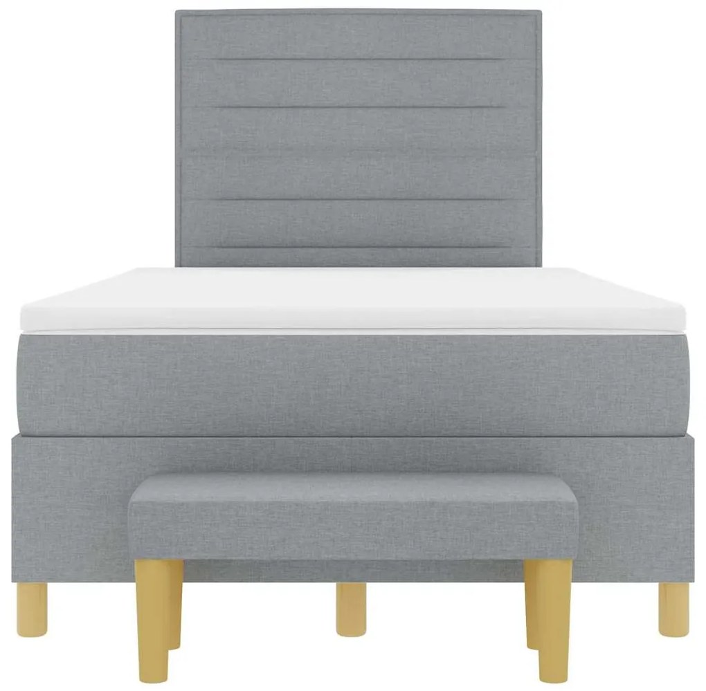 Cama Box Spring com Colchão e Banco Cinzento-claro 120x190 cm Tecido