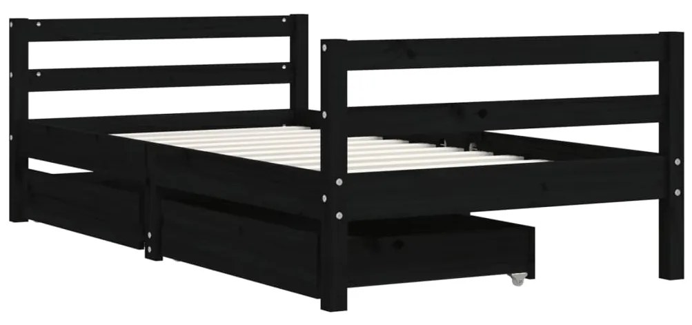 Estrutura cama infantil c/ gavetas 80x160 cm pinho maciço preto