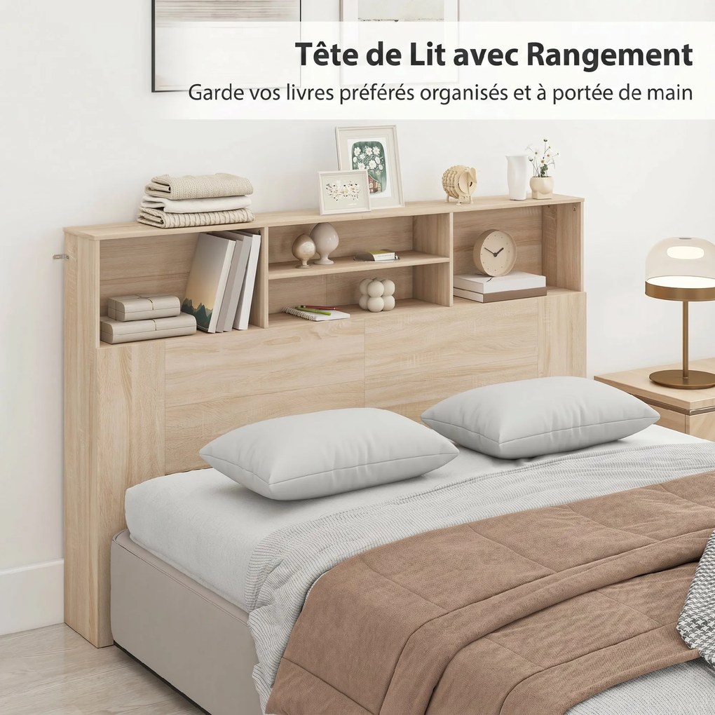 Cabeceira de Cama com Arrumação, 160 x 20,2 x 108,2 cm, 4 Compartimentos Abertos, cor Madeira Natural