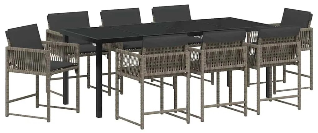 Conjunto de Jantar de Jardim com Almofadas 9 Peças Cinza Rattan Poly
