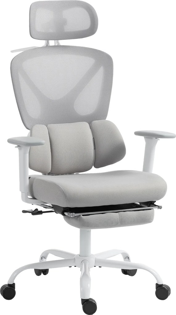 Cadeira de escritório ergonómica, cadeira de escritório com apoio lombar dinâmico e adaptável, 73 x 75 x 120-128 cm, cinzenta