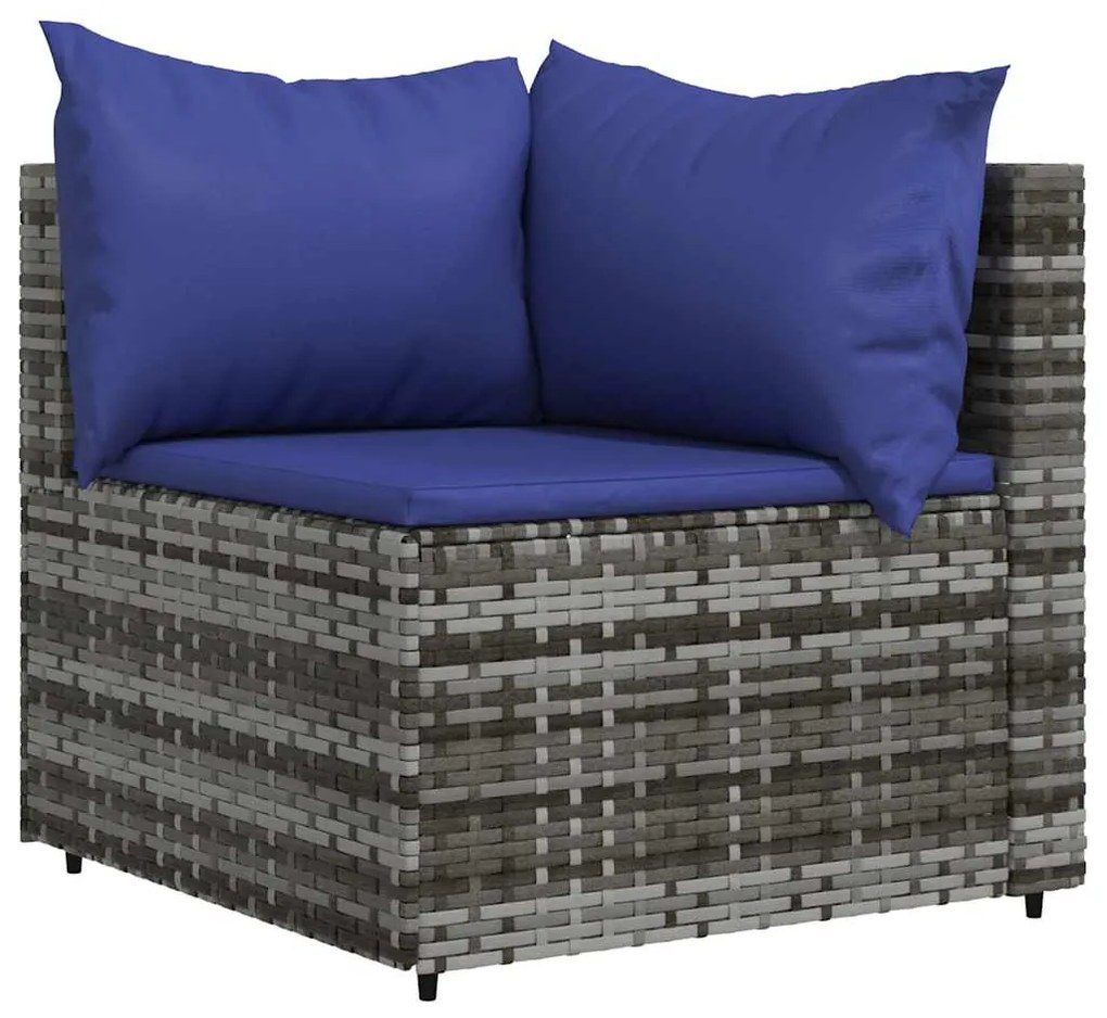 3 pcs conjunto lounge de jardim c/ almofadões vime PE cinzento