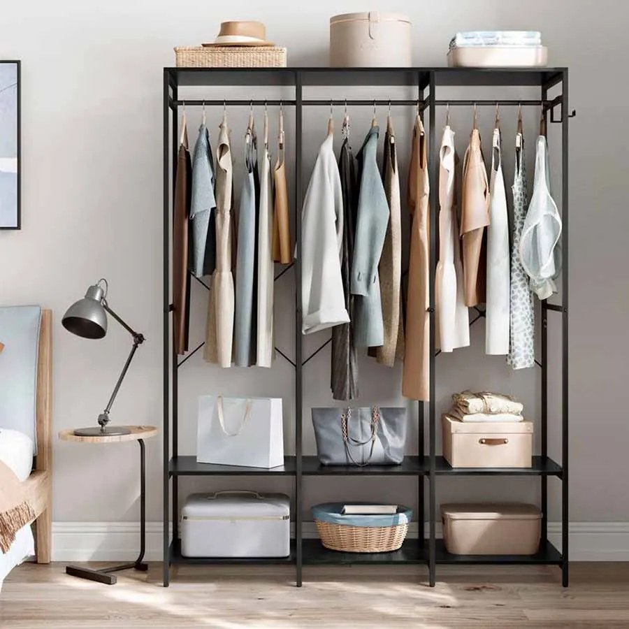 Guarda Roupa aberto com ganchos amovíveis 40 x 141 x 180 cm preto