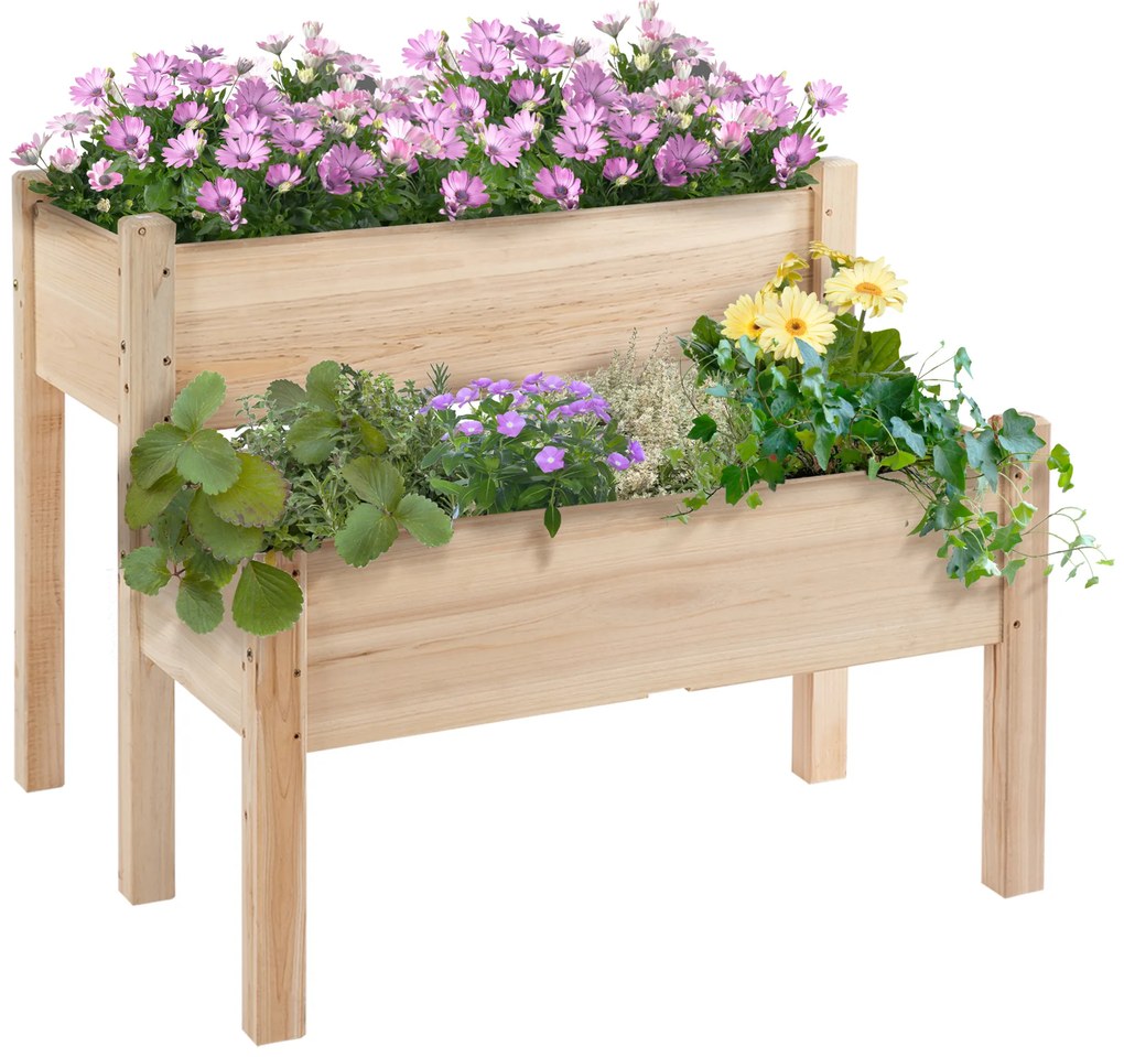 Horta Elevada de Madeira de 2 Níveis Horta para Cultivo de Plantas Flores Verduras 86x85x72 cm Madeira