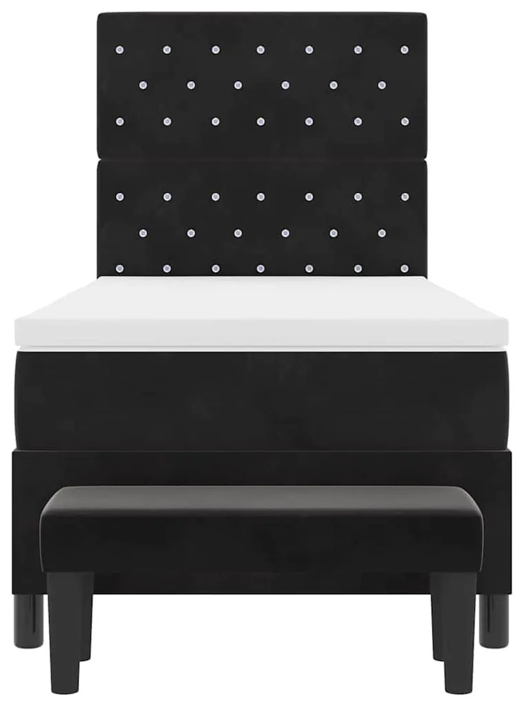 Cama Box Spring com Colchão e Banco Preto 100x200 cm Veludo