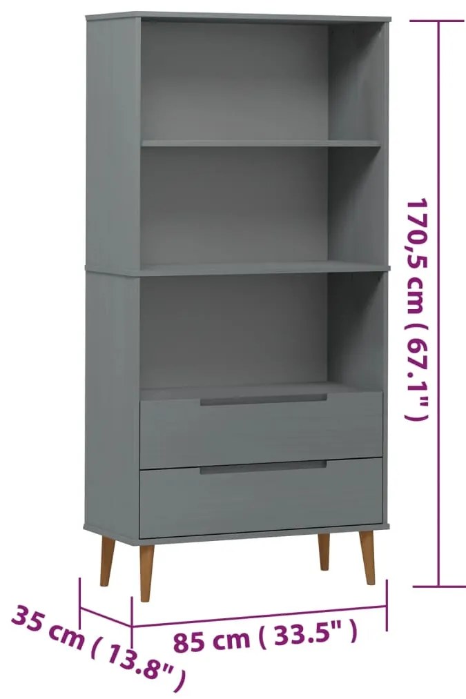 Estante MOLDE 85x35x170,5 cm pinho maciço cinzento
