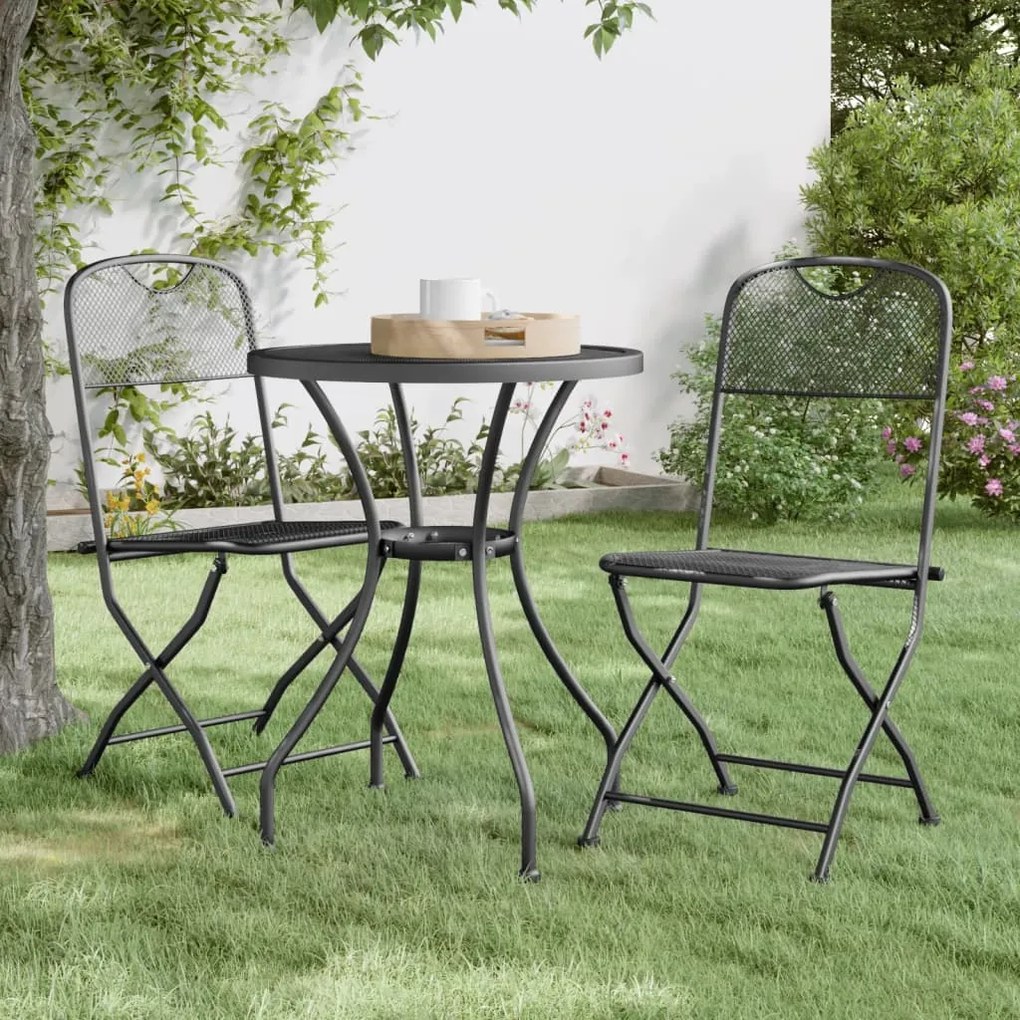 3084707 vidaXL 3 pcs conj. de jantar p/ jardim malha metal expandido antracite