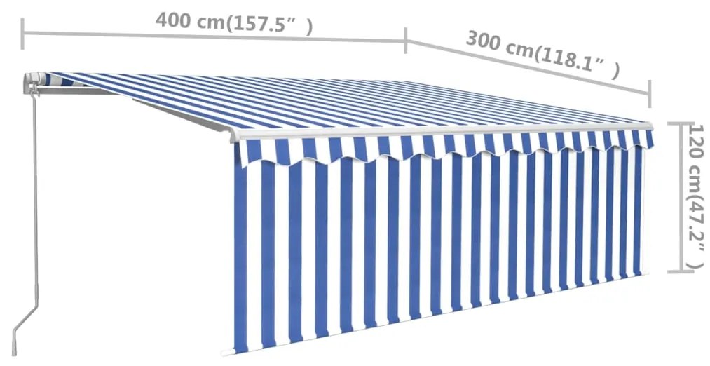Toldo retrátil manual com estore 4x3 m azul e branco