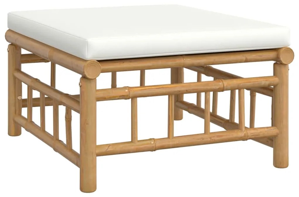 7 pcs conjunto lounge de jardim bambu c/ almofadões branco nata