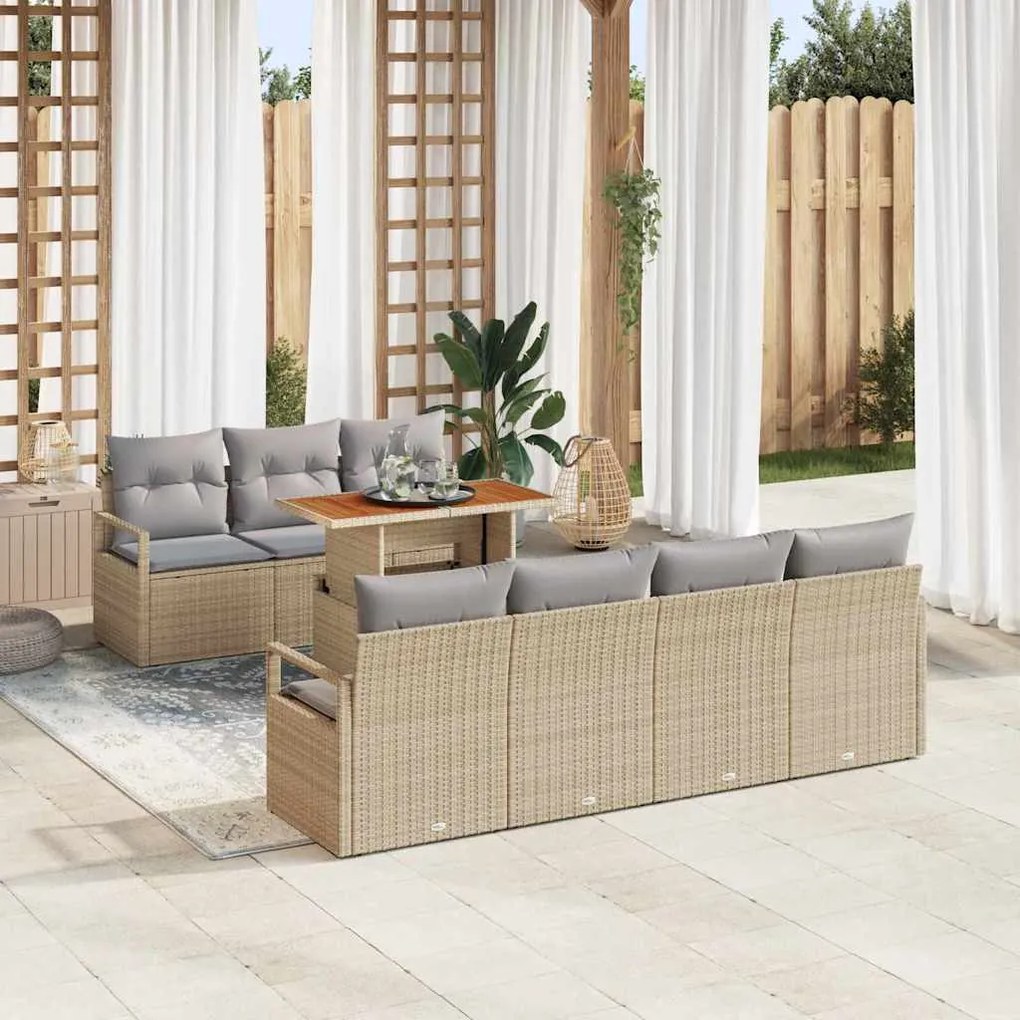 vidaXL Conjunto de Sofá de Jardim 8 pcs Bege e Cinza Grande