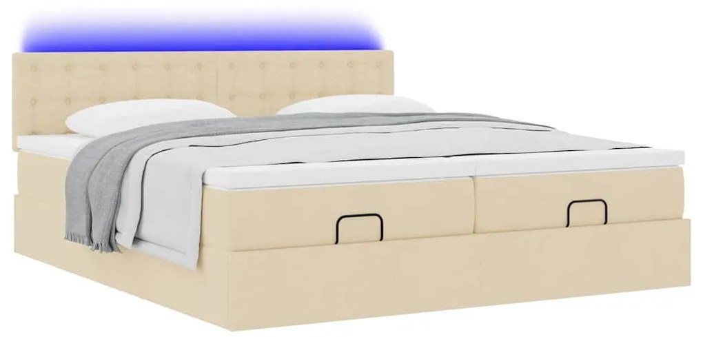 Estrutura de cama otomana com colchões tecido creme 200x200cm