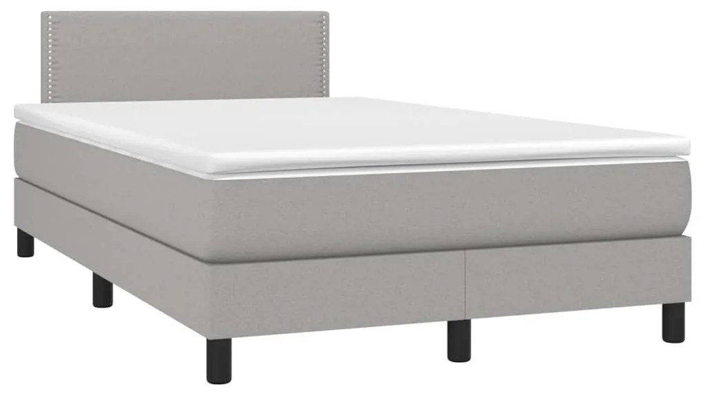 Cama box spring c/ colchão e LED 120x200 cm tecido cinza-claro