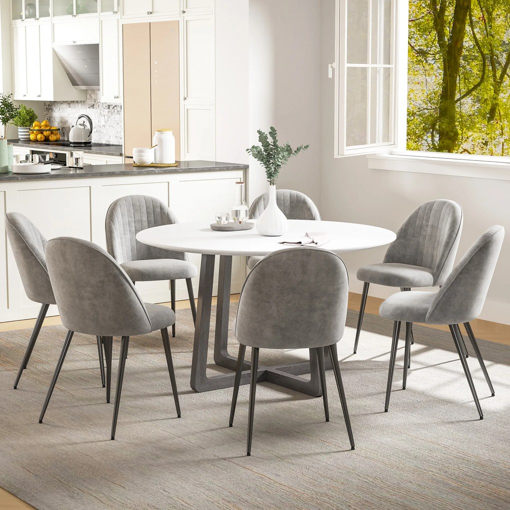 Conjunto de 8 Cadeiras de Sala de Jantar Modernas (MESA NÃO INCLUIDA) Cadeiras Estofadas em Veludo com Encosto Alto 50x52x83 cm Cinza