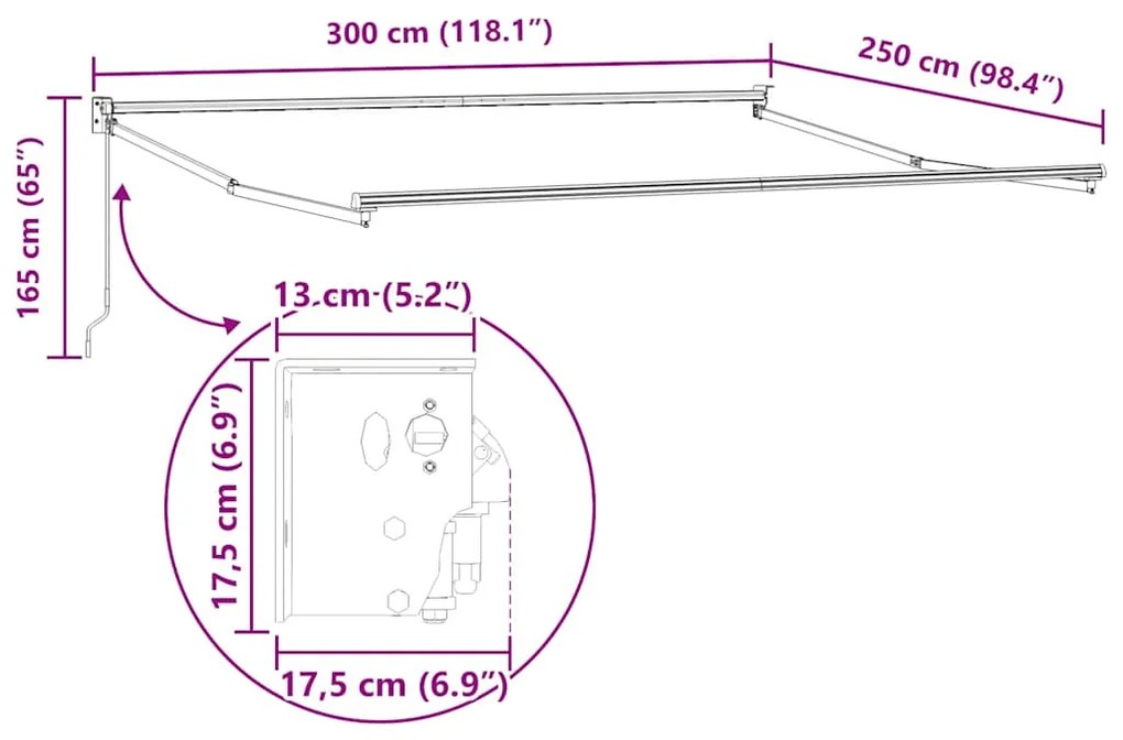 Toldo retrátil 4,5x3 m tecido e alumínio antracite e branco