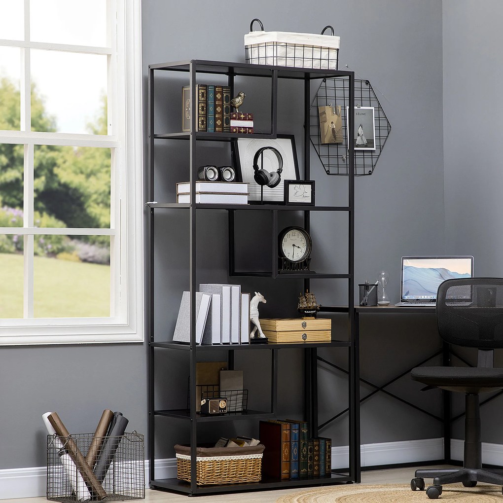Estante de arrumação com 7 prateleiras, estrutura em aço, estilo industrial, 83 x 34 x 180 cm, preta