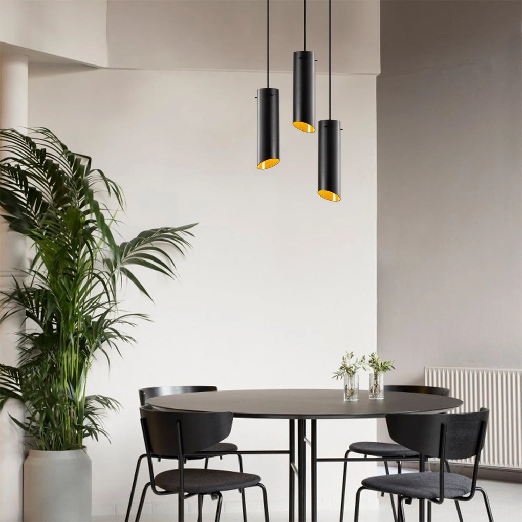 Candeeiro Chandelier Sivani – Preto e Amarelo – Diâmetro 35 cm, Altura