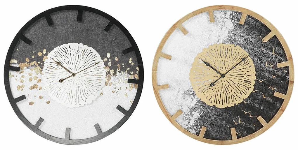 Relógio de Parede DKD Home Decor Preto Ferro Dourado Prateado Madeira MDF (2 pcs) (60 x 4.5 x 60 cm)