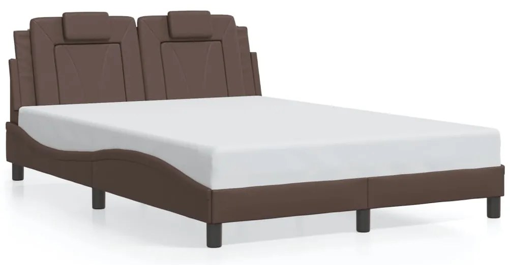 Estrutura cama c/ luzes LED 120x200cm couro artificial castanho