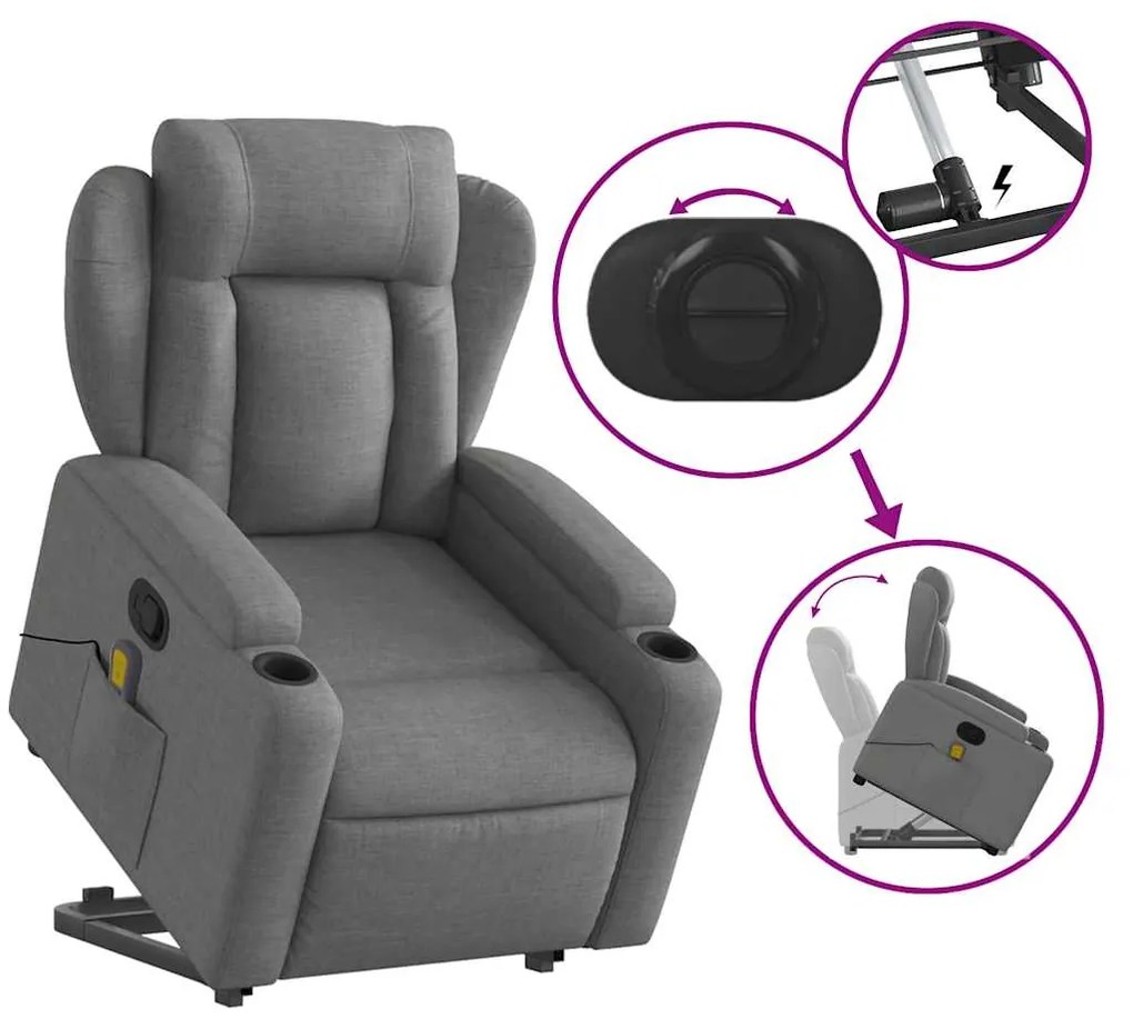 Poltrona elevatória de massagens tecido cinzento-escuro