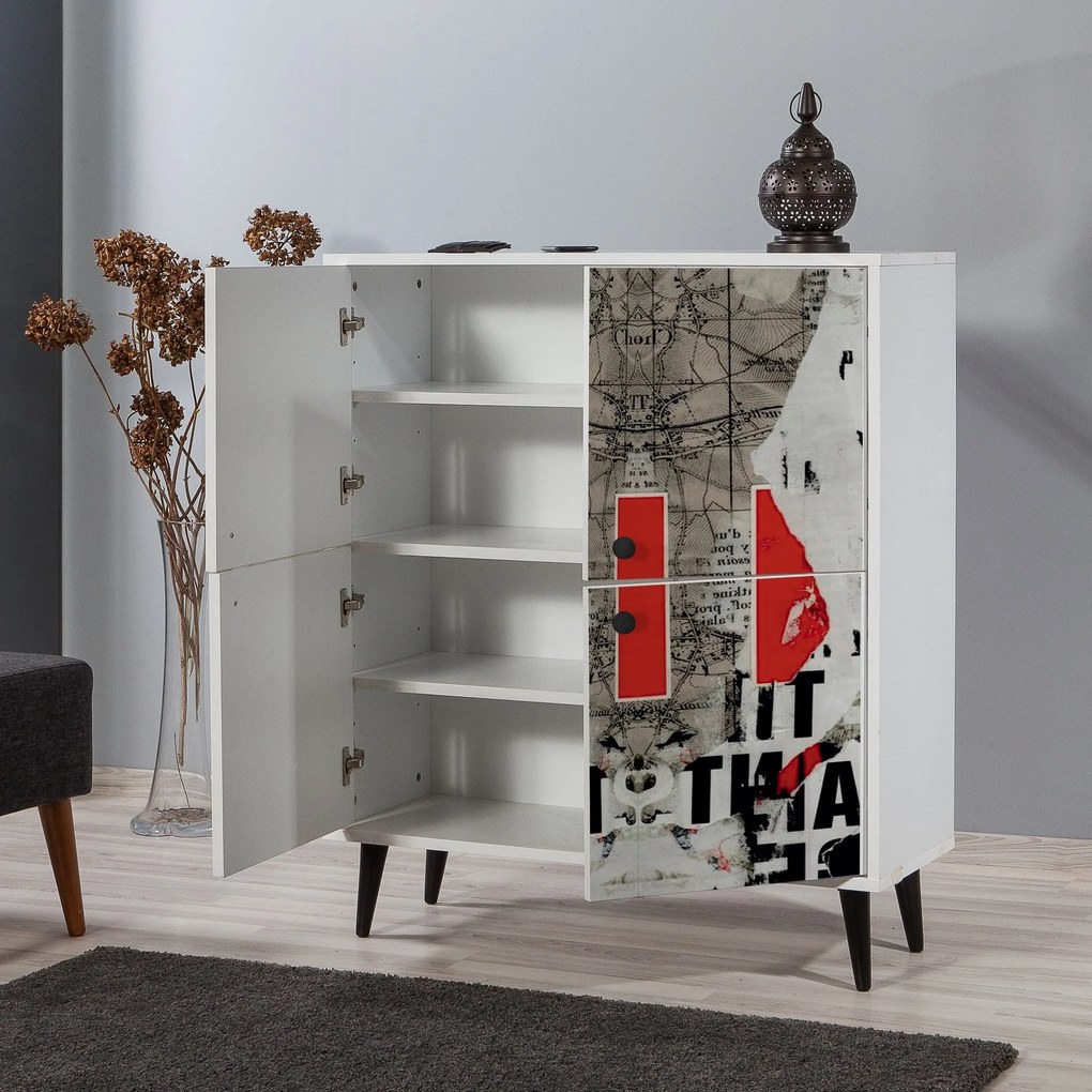 Armário Multiusos Multilux – Branco, Preto, Vermelho, Cinzento – 95x11