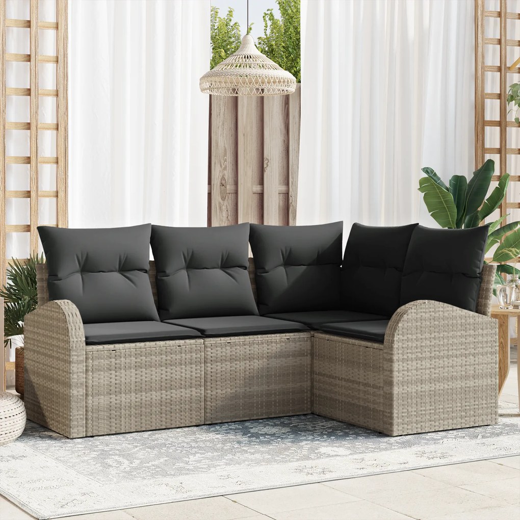Conjunto de Sofá de Jardim vidaXL de 4 Peças com Almofadas Cinza Claro