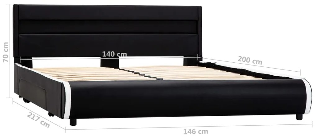 Estrutura de cama com LED 140x200 cm couro artificial preto