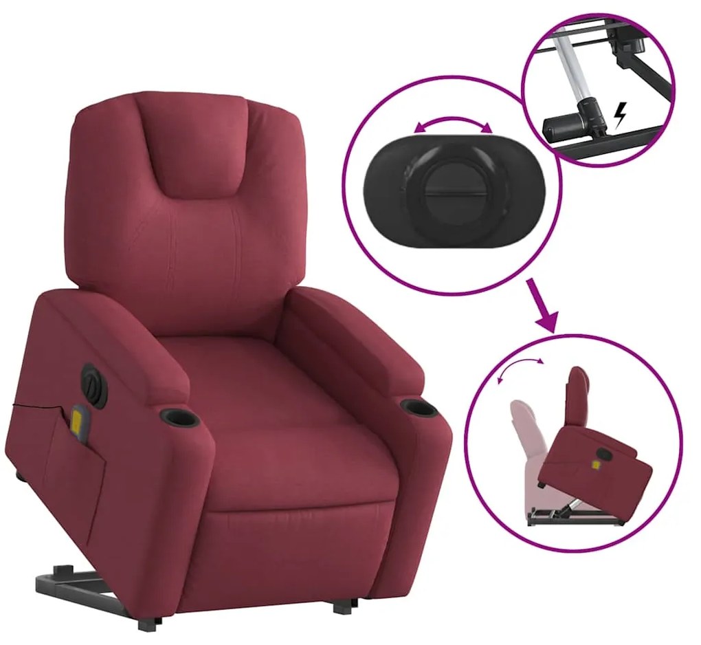 Poltrona elevatória de massagens elétrica tecido vermelho tinto