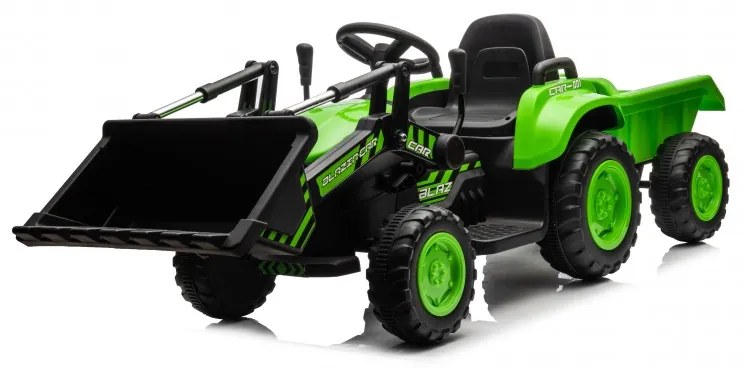 Trator elétrico para crianças 12V Com Pá Frontal e Reboque Verde