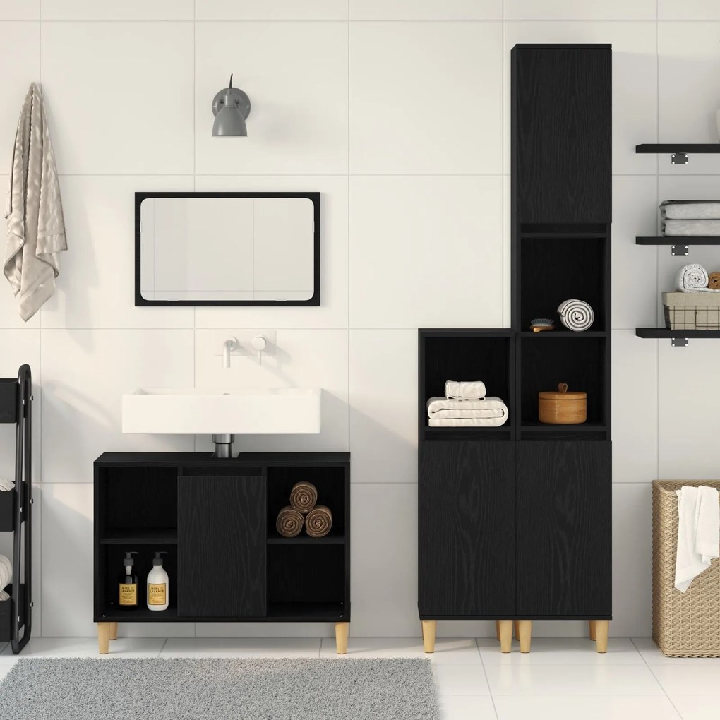 Conjunto de Móveis para Banheiro vidaXL com 3 Peças Carvalho Preto Mad