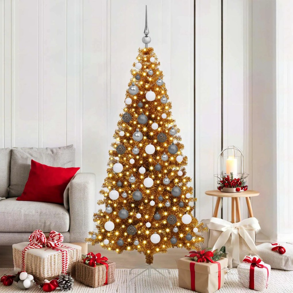 vidaXL Árvore de Natal com 300 LEDs com suporte Ouro 180 cm PET