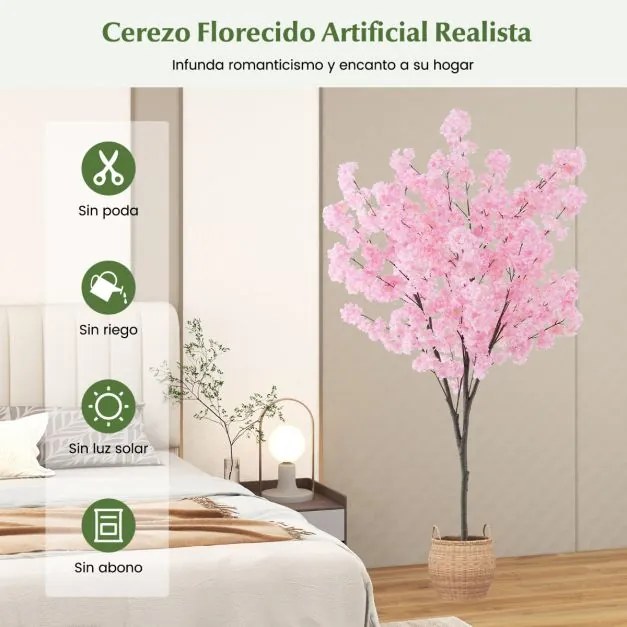 Arvore Cerejeira artificial 190 cm de altura Planta de flores sintéticas com 1170 flore Vaso de plantas Decoração de escritório em casa cor-de-rosa