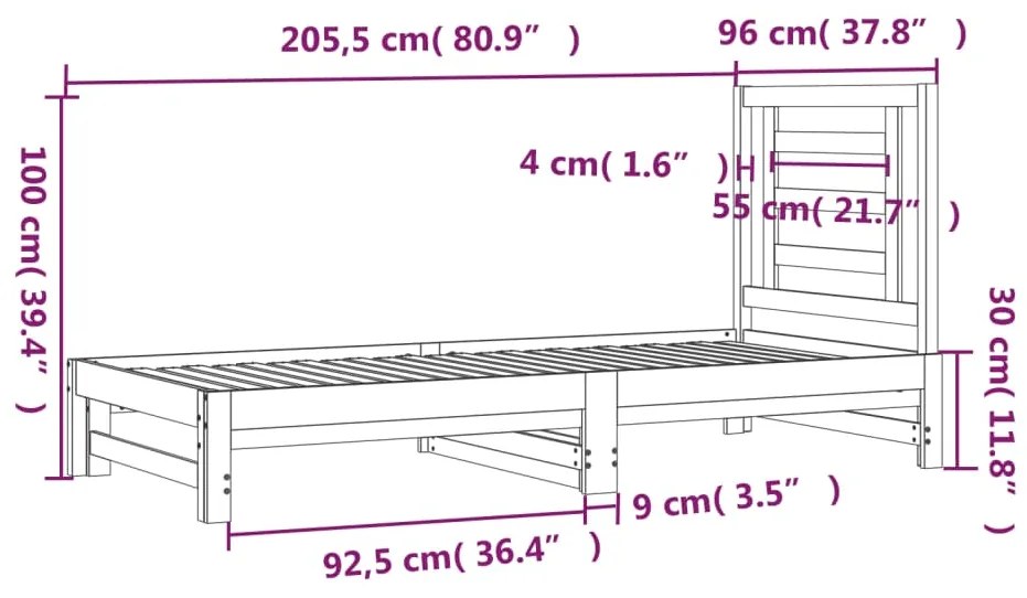 Sofá-cama de puxar 2x(90x200) cm pinho maciço preto